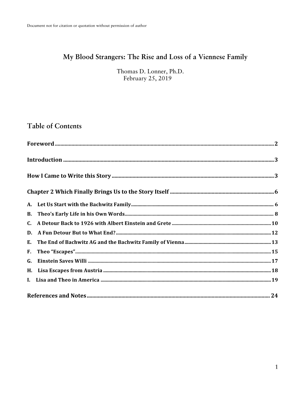 My Blood Strangers: the Rise and Loss of a Viennese Family Table Of
