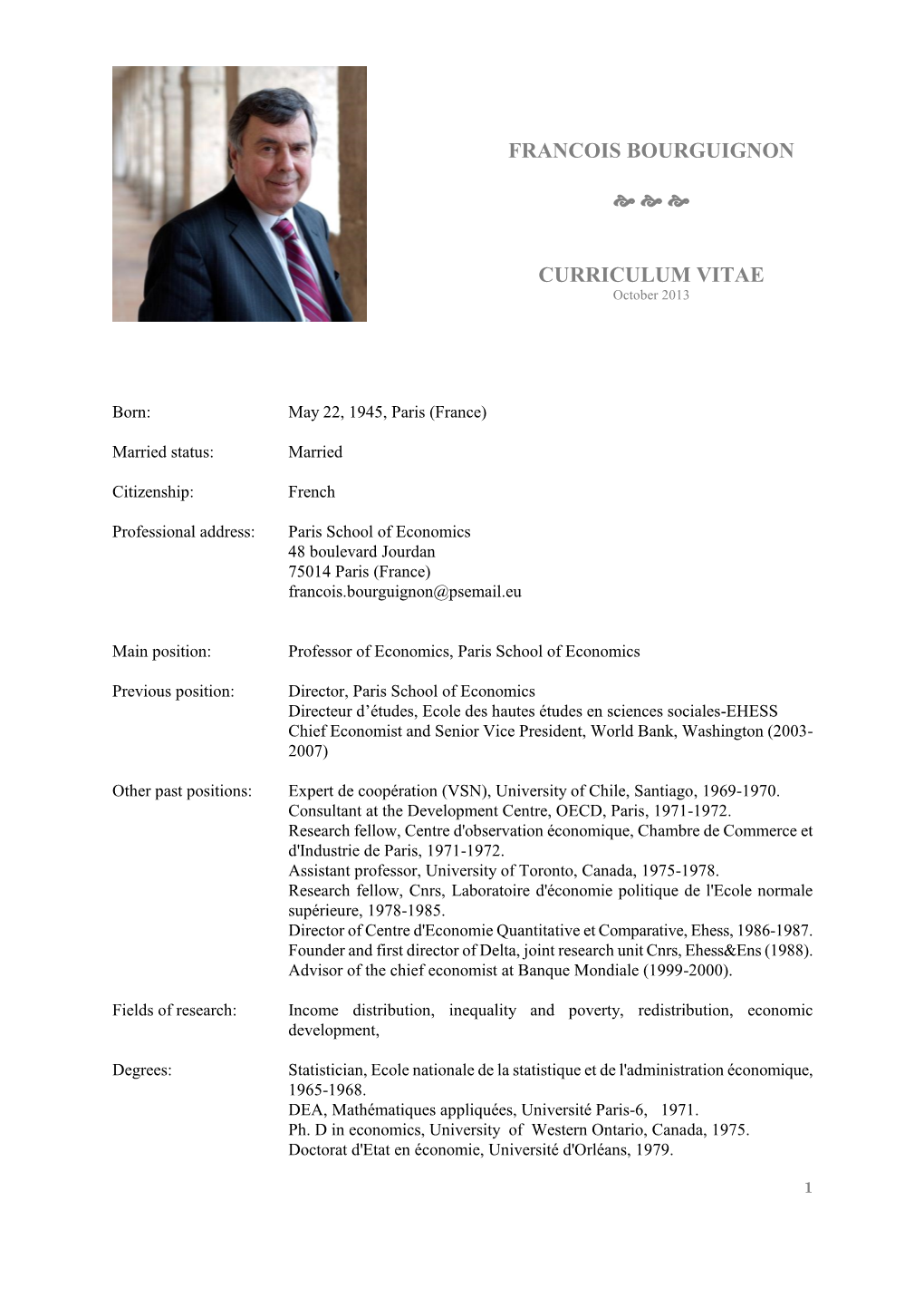 CURRICULUM VITAE October 2013