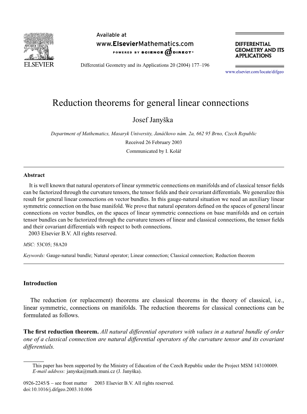 Reduction Theorems for General Linear Connections ✩