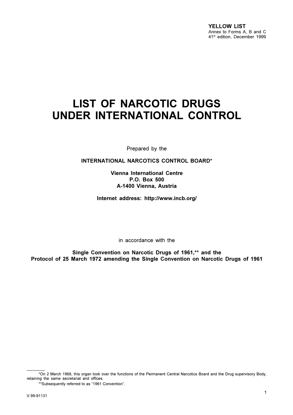 List of Narcotic Drugs Under International Control