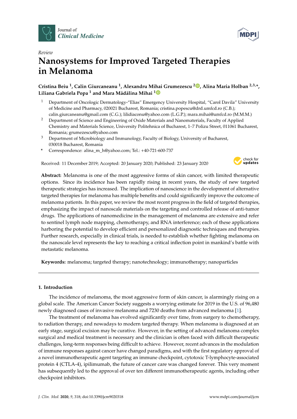 Nanosystems for Improved Targeted Therapies in Melanoma