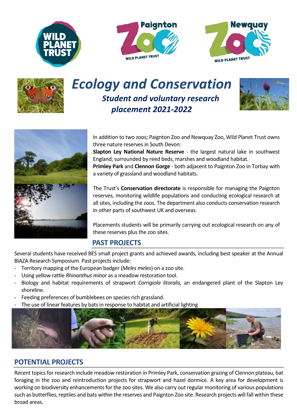 Ecology and Conservation Student and Voluntary Research Placement 2021-2022