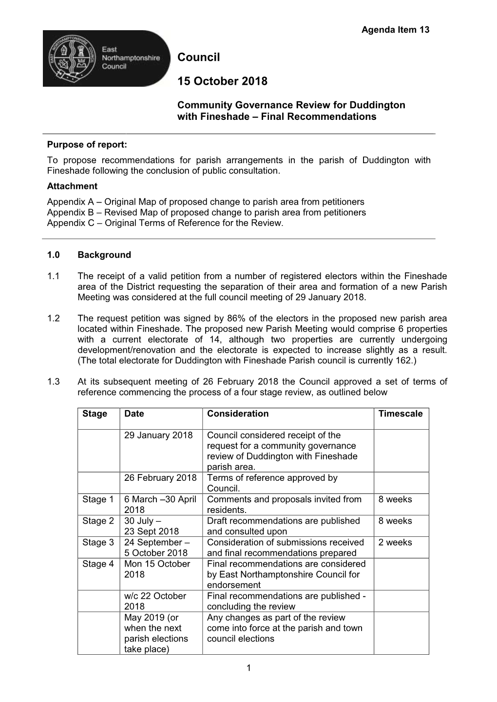 Community Governance Review for Duddington with Fineshade Parish