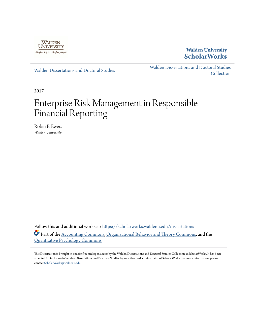Enterprise Risk Management in Responsible Financial Reporting Robin B