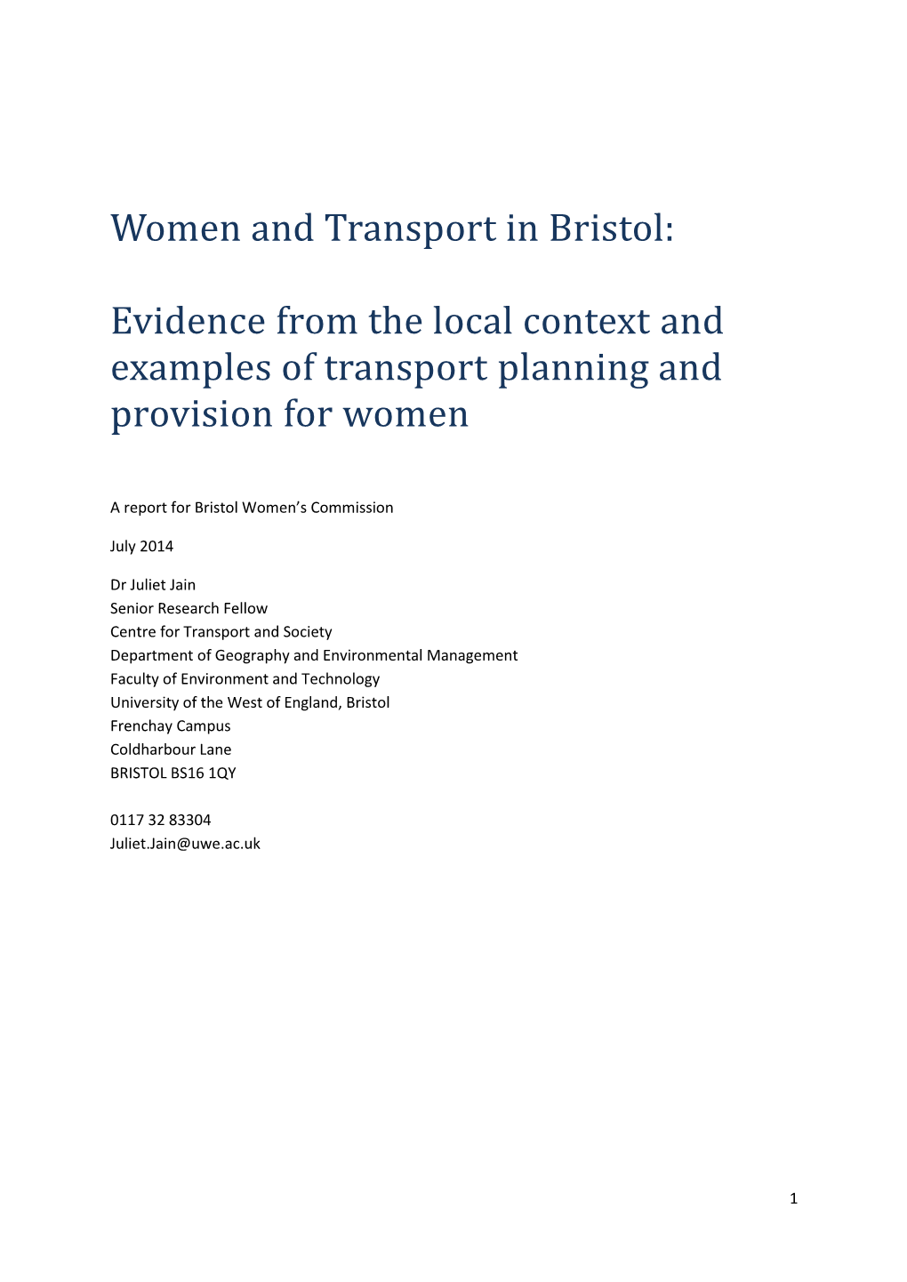 Women and Transport in Bristol