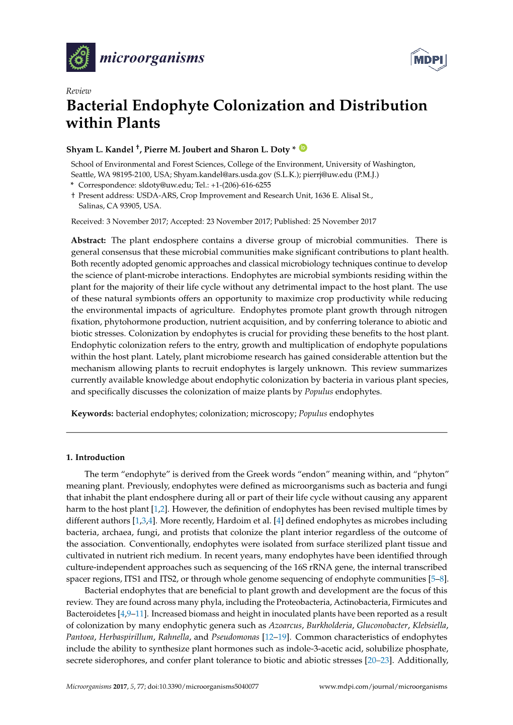 Bacterial Endophyte Colonization and Distribution Within Plants