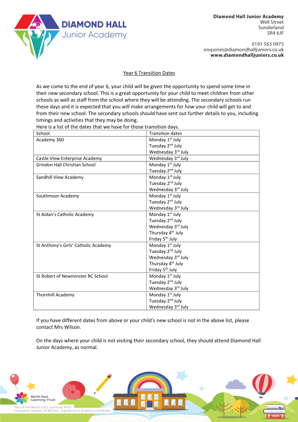 Year 6 Transition Dates As We Come To