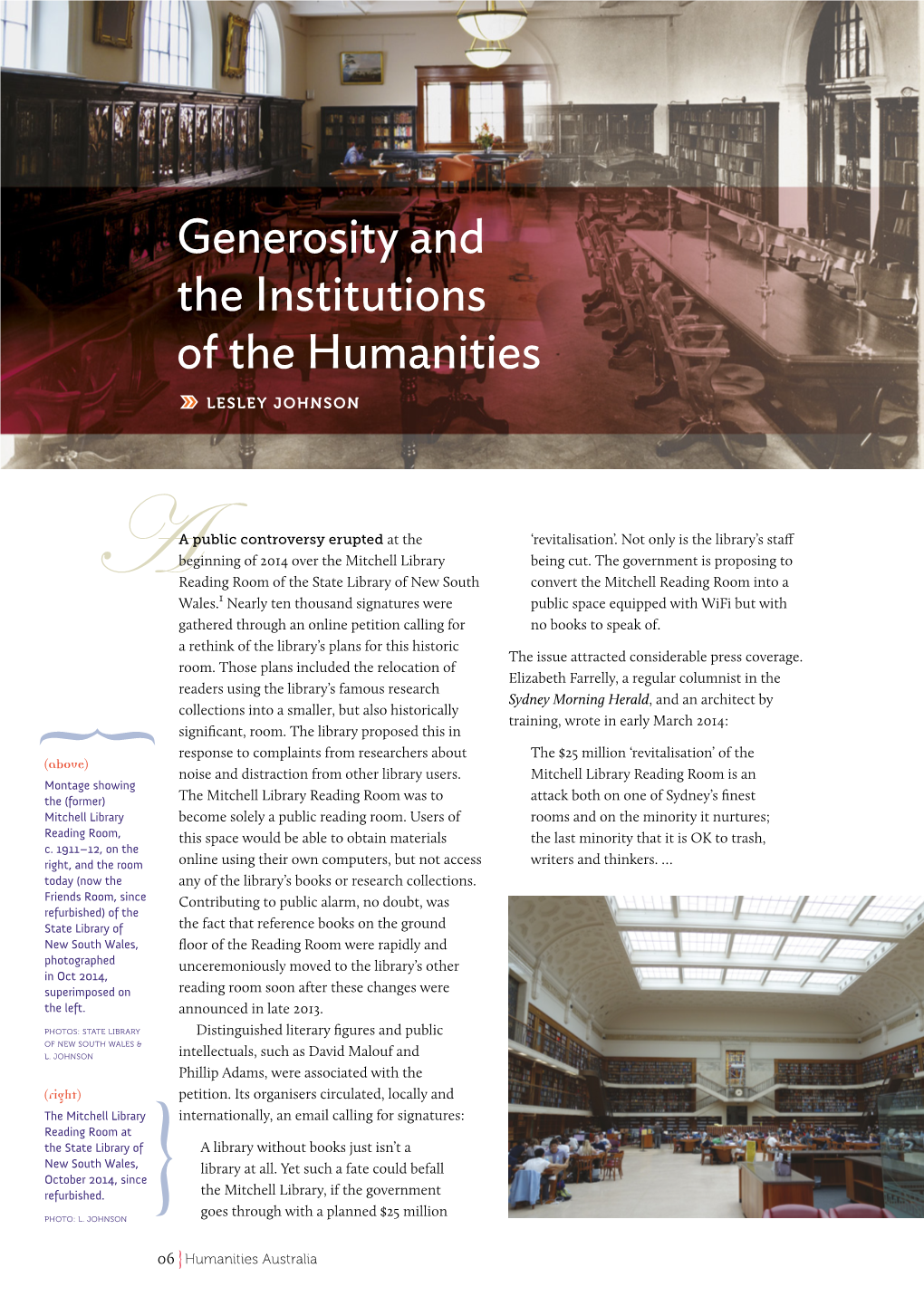 Generosity and the Institutions of the Humanities » LESLEY JOHNSON