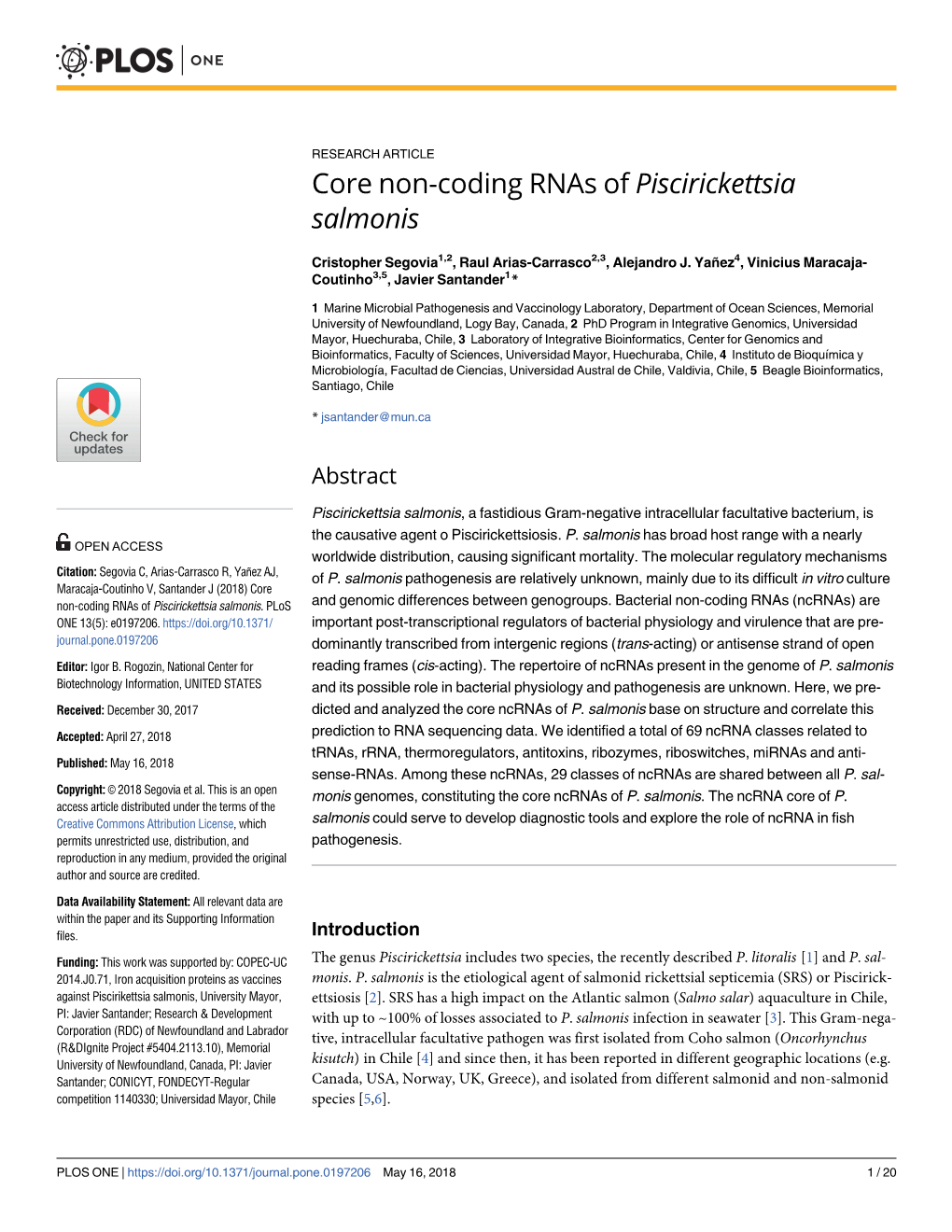 Core Non-Coding Rnas of Piscirickettsia Salmonis