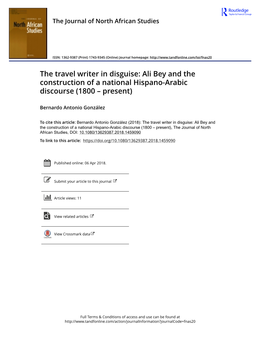 The Travel Writer in Disguise: Ali Bey and the Construction of a National Hispano-Arabic Discourse (1800 – Present)