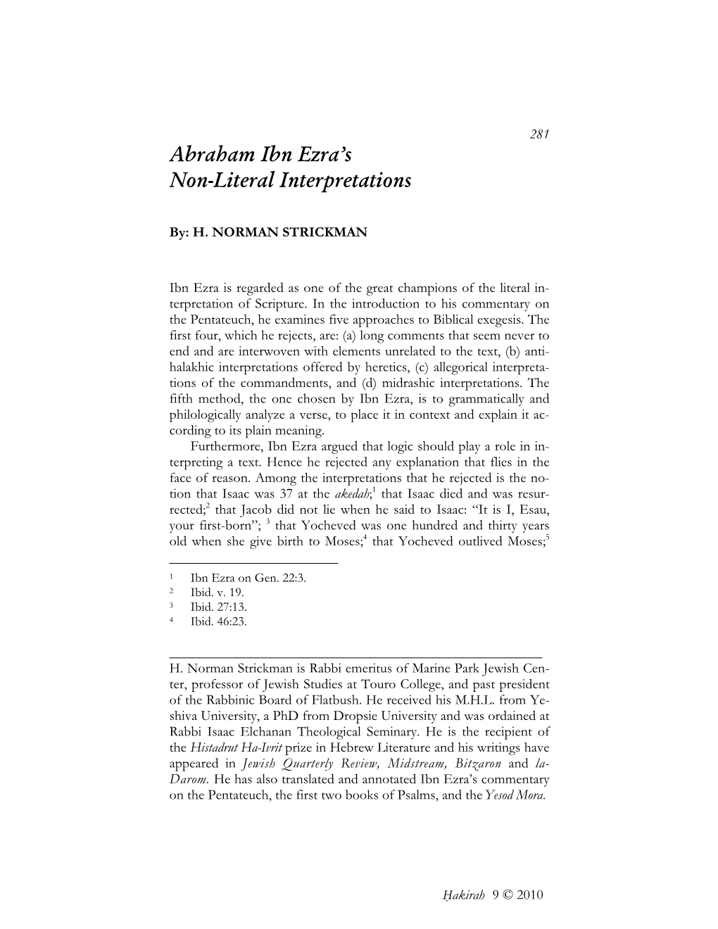 Abraham Ibn Ezra's Non-Literal Interpretations