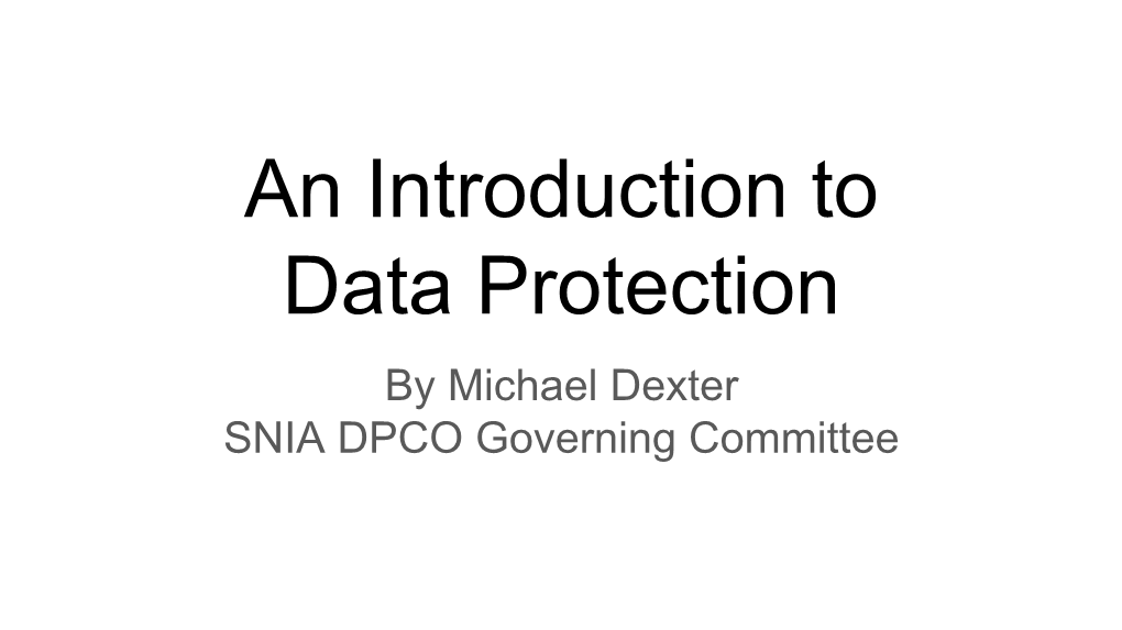 An Introduction to Data Protection
