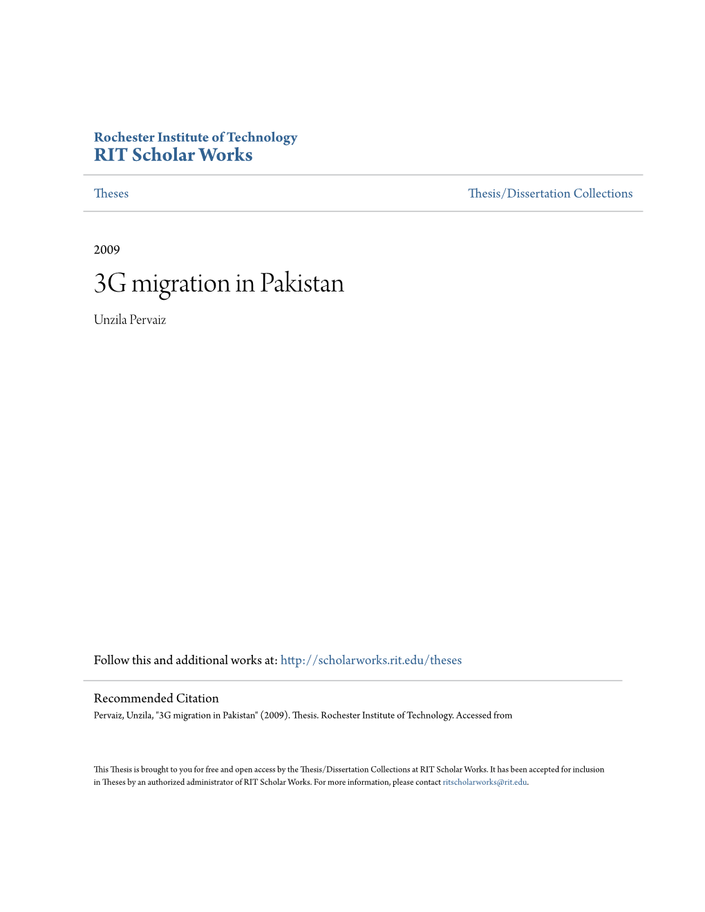 3G Migration in Pakistan Unzila Pervaiz