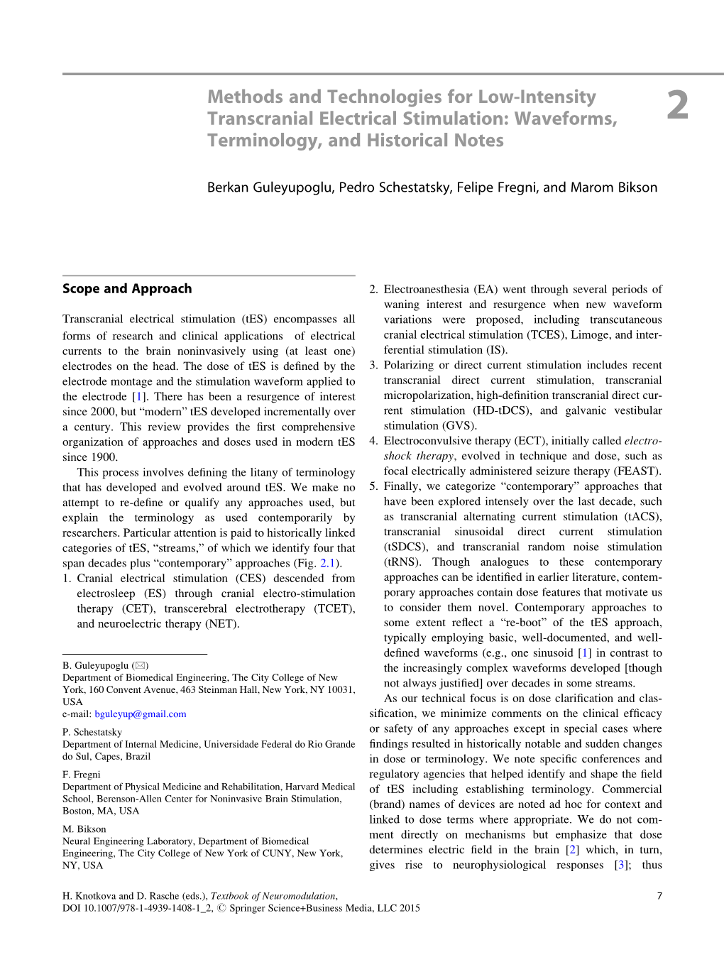 Methods and Technologies for Low-Intensity Transcranial Electrical Stimulation: Waveforms, 2 Terminology, and Historical Notes