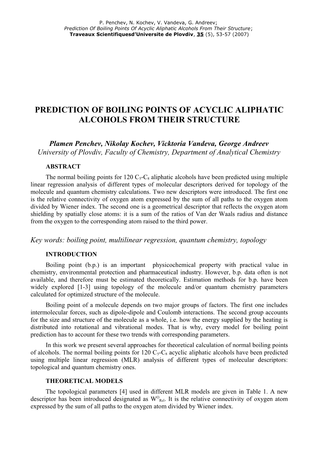 Prediction of Boiling Points of Acyclic Aliphatic Alcohols from Their Structure