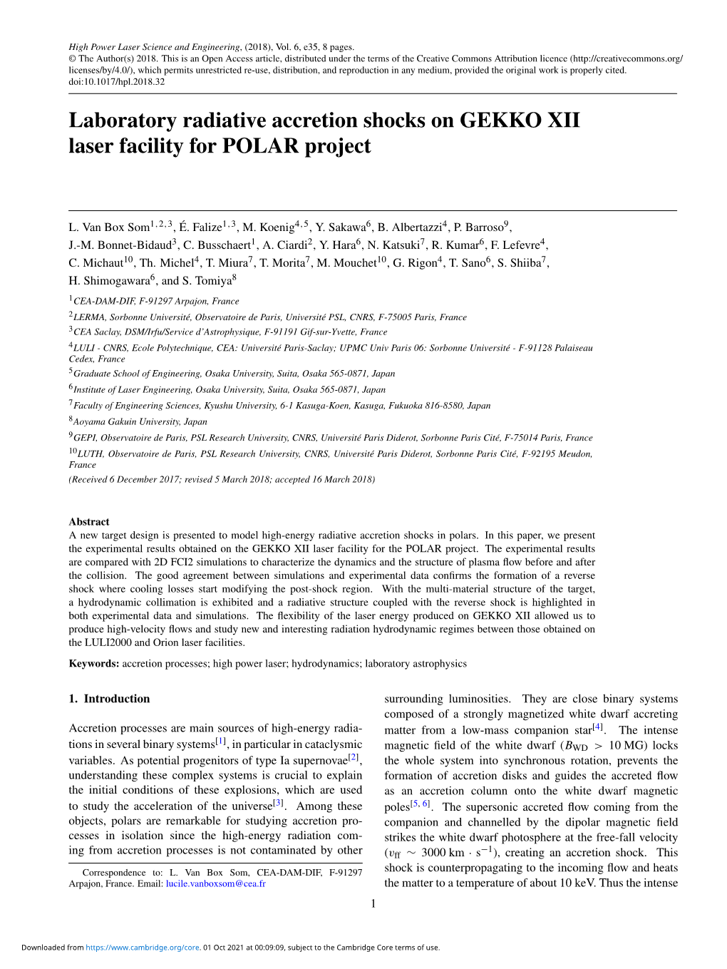 Laboratory Radiative Accretion Shocks on GEKKO XII Laser Facility for POLAR Project