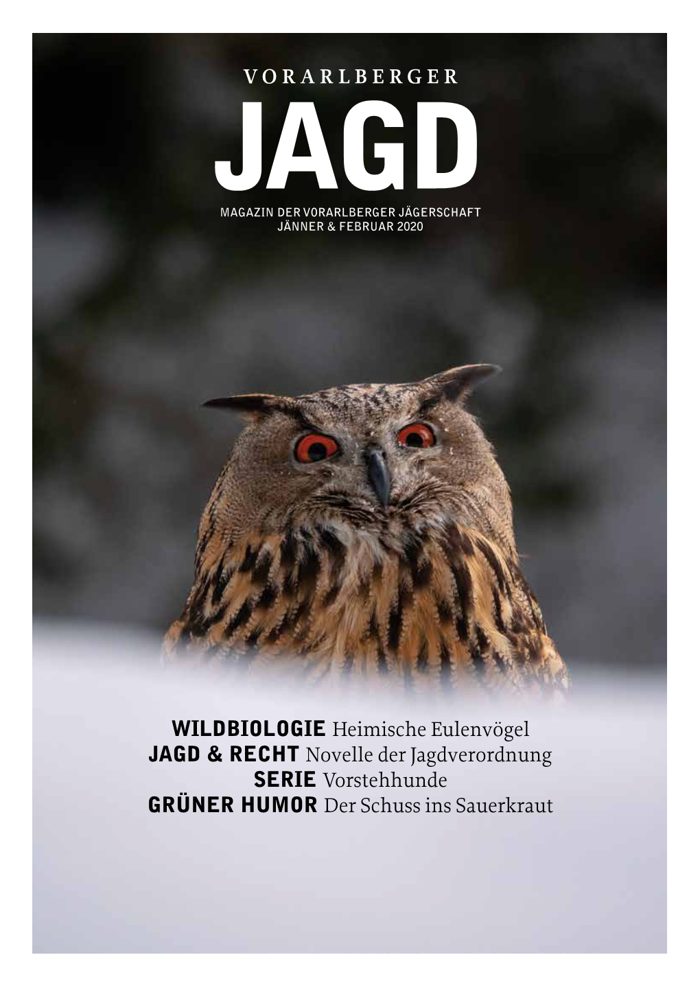 VORARLBERGER WILDBIOLOGIE Heimische Eulenvögel JAGD & RECHT Novelle Der Jagdverordnung SERIE Vorstehhunde GRÜNER HUMOR