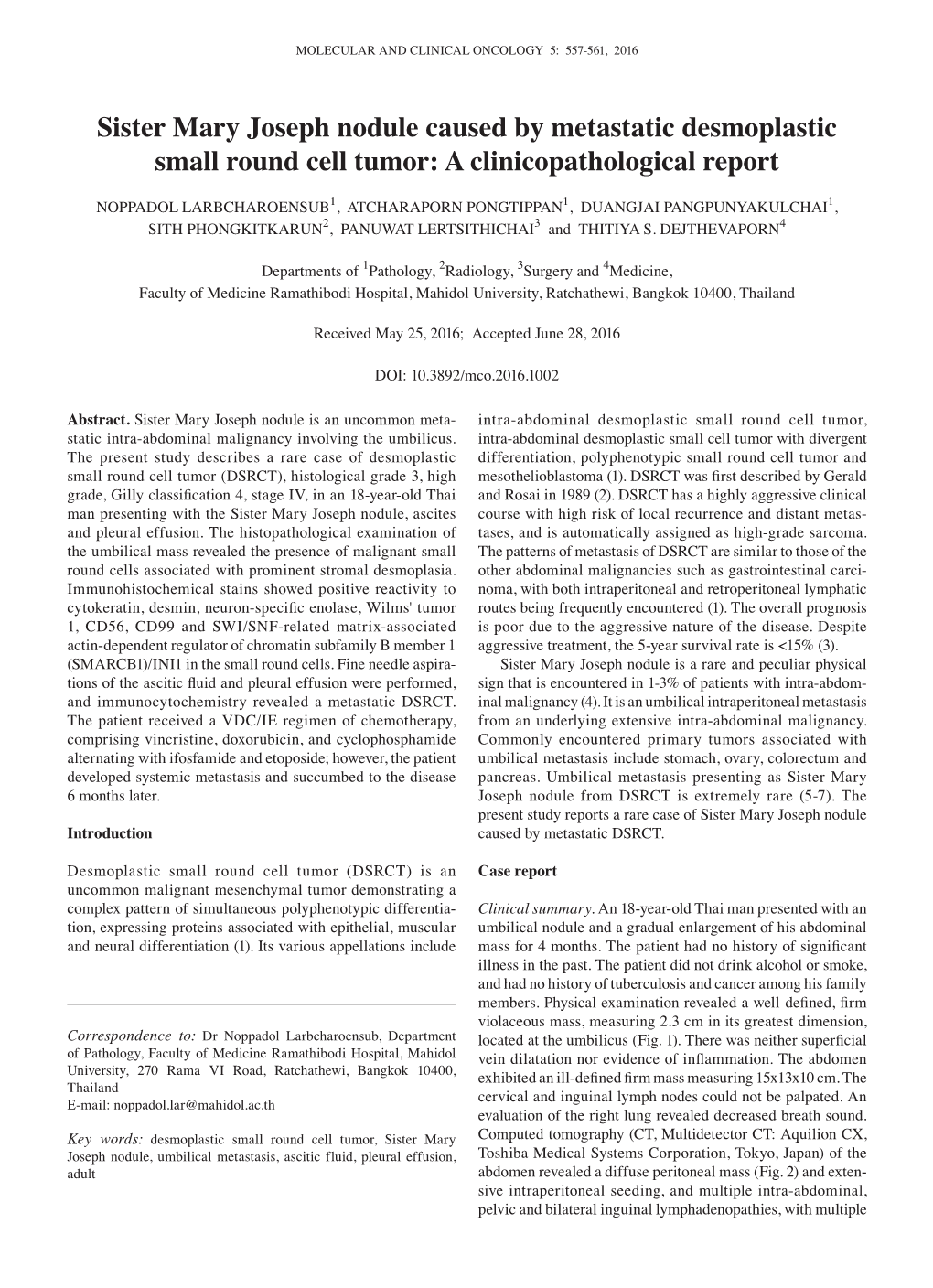 Sister Mary Joseph Nodule Caused by Metastatic Desmoplastic Small Round Cell Tumor: a Clinicopathological Report