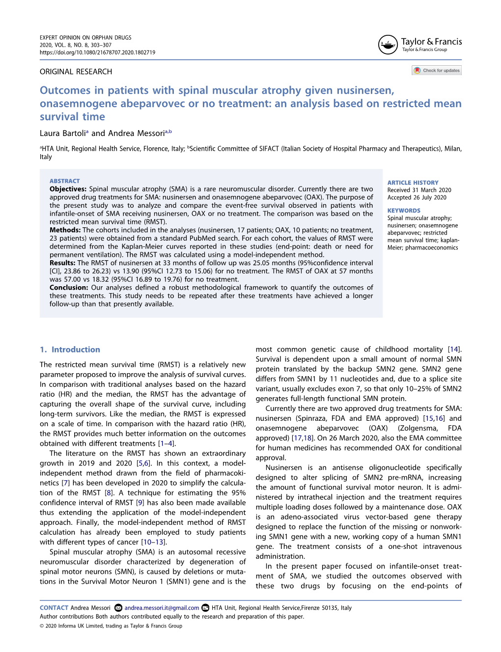 Outcomes in Patients with Spinal Muscular Atrophy Given Nusinersen