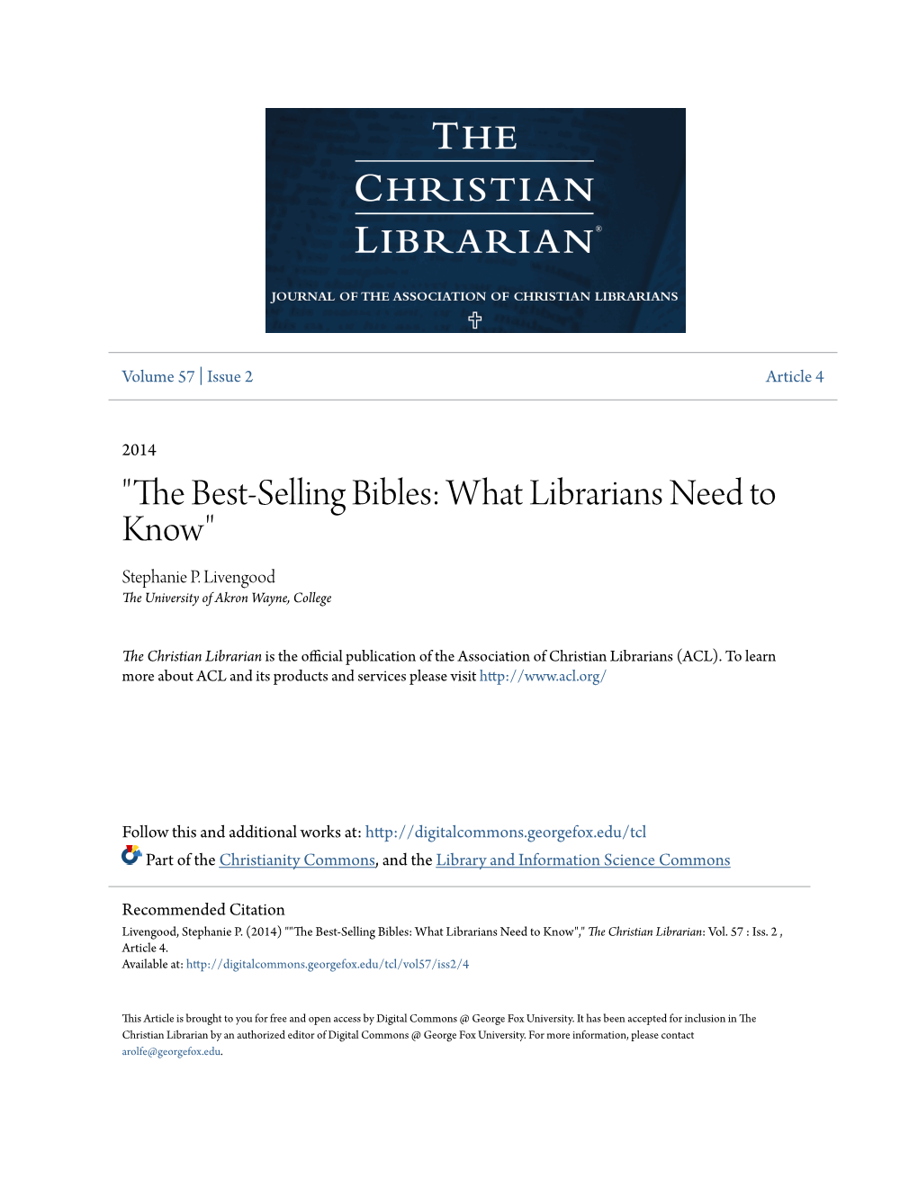 "The Best-Selling Bibles: What Librarians Need to Know" Stephanie P