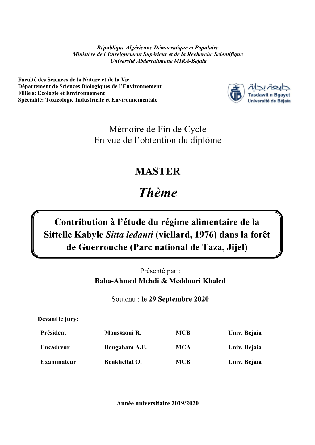 Contribution À L'étude Du Régime Alimentaire.Pdf