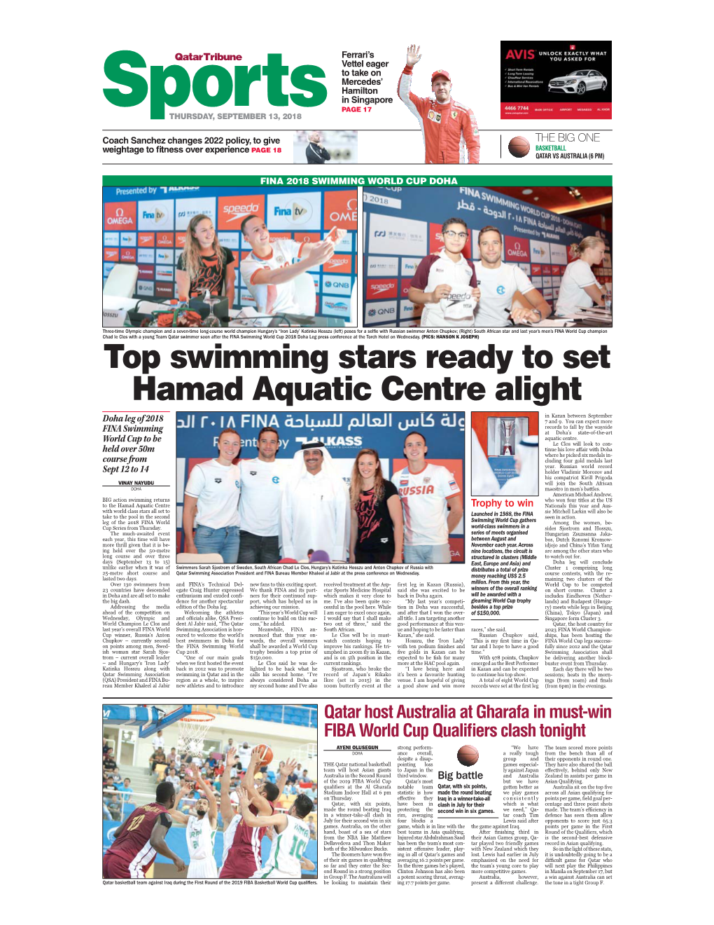 Top Swimming Stars Ready to Set Hamad Aquatic Centre Alight