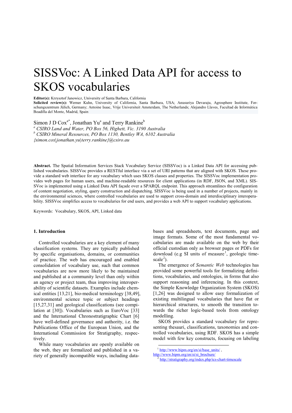 Sissvoc: a Linked Data API for Access to SKOS Vocabularies