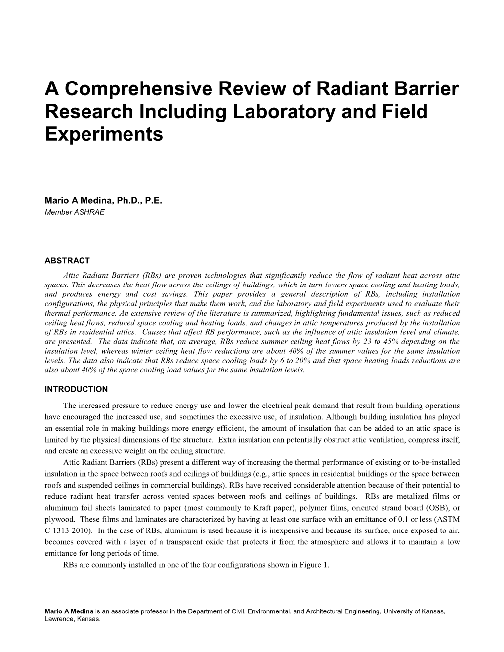 A Comprehensive Review of Radiant Barrier Research Including Laboratory and Field Experiments