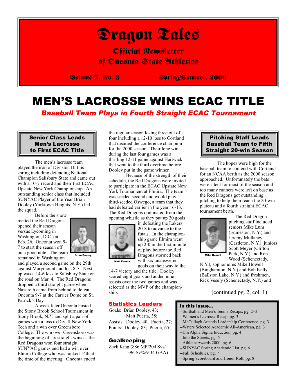 Dragon Tales Official Newsletter of Oneonta State Athletics