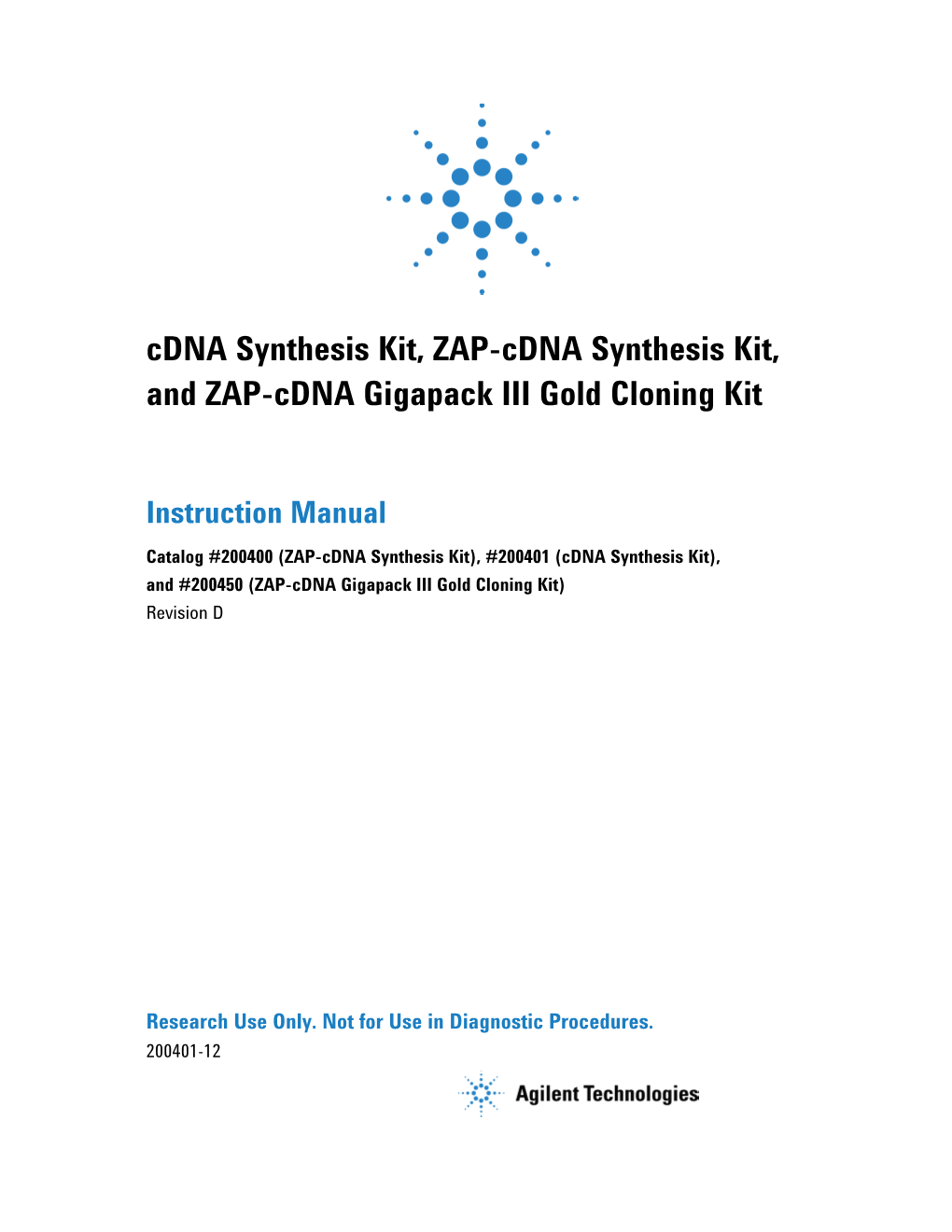 Manual: Cdna Synthesis Kit, ZAP-Cdna Synthesis Kit, and ZAP