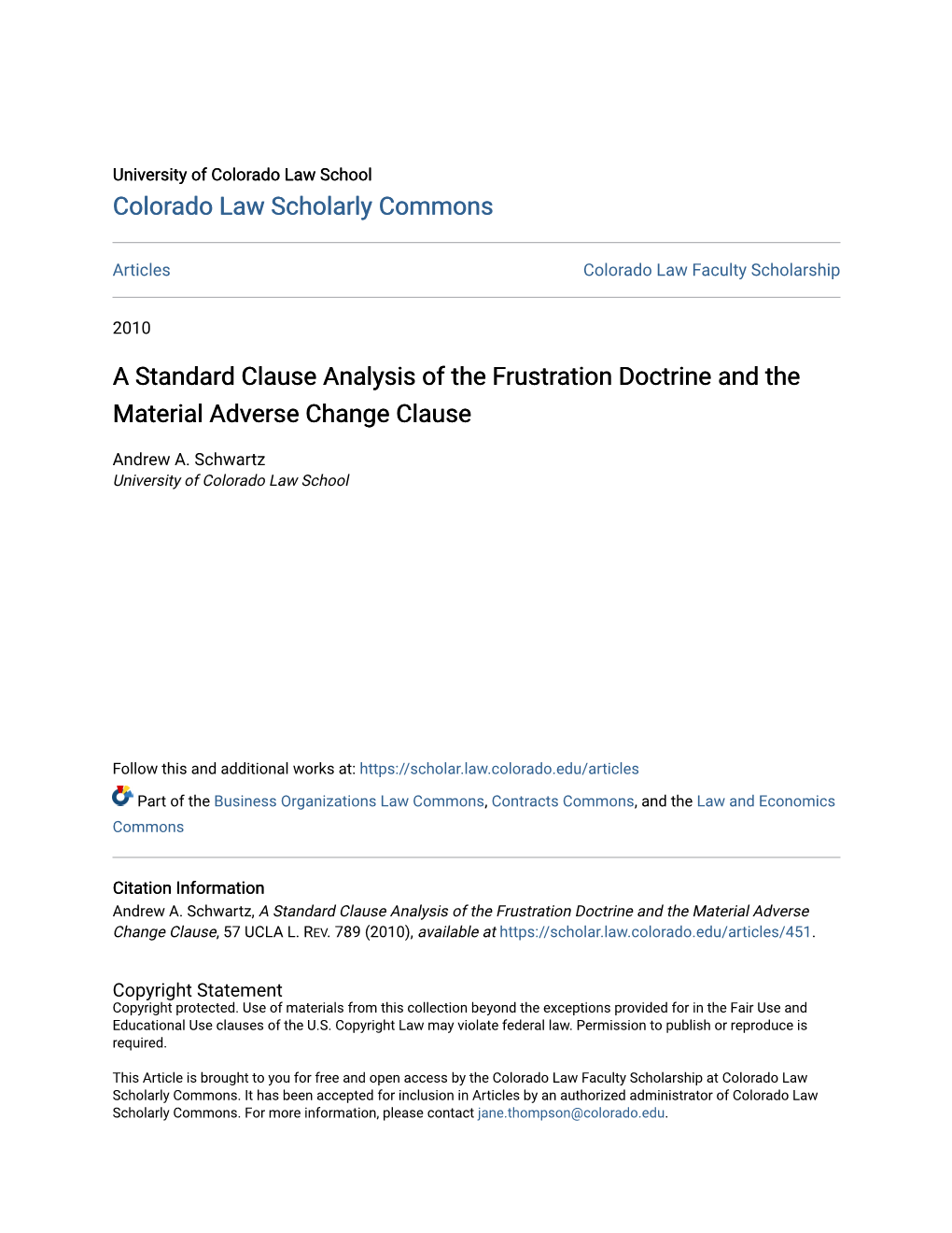 A Standard Clause Analysis of the Frustration Doctrine and the Material Adverse Change Clause