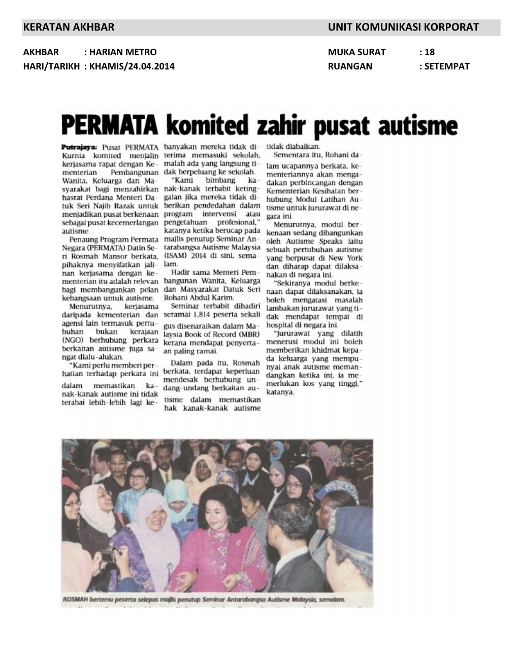 Keratan Akhbar Unit Komunikasi Korporat