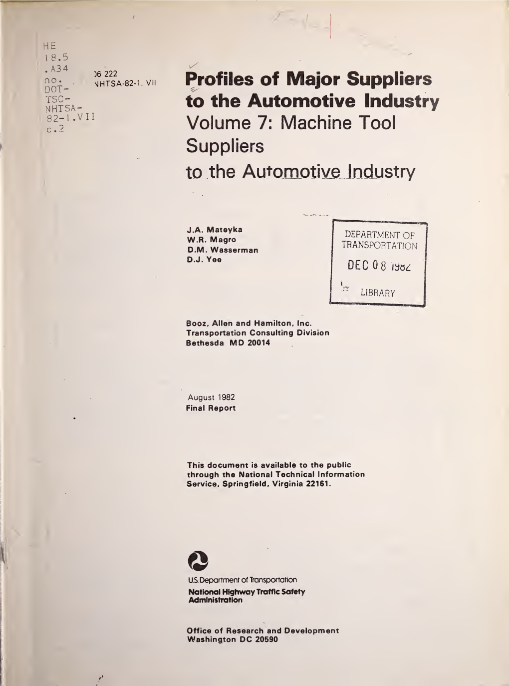 Profiles of Major Suppliers to the Automotive Industry