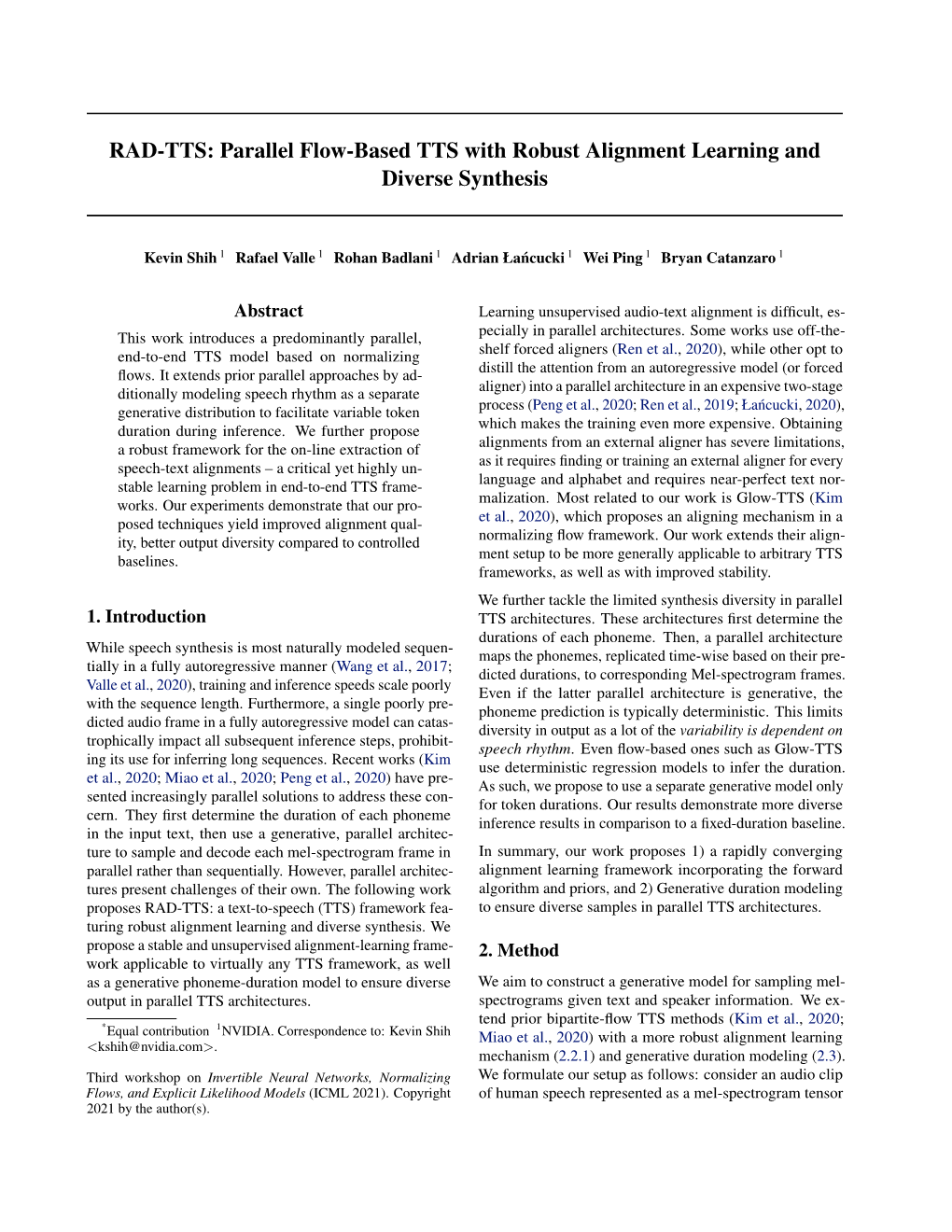 RAD-TTS: Parallel Flow-Based TTS with Robust Alignment Learning and Diverse Synthesis