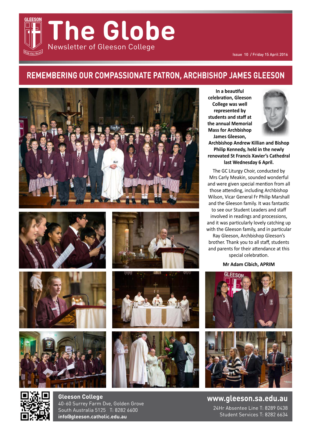 The Globe Newsletter of Gleeson College Issue 10 / Friday 15 April 2016