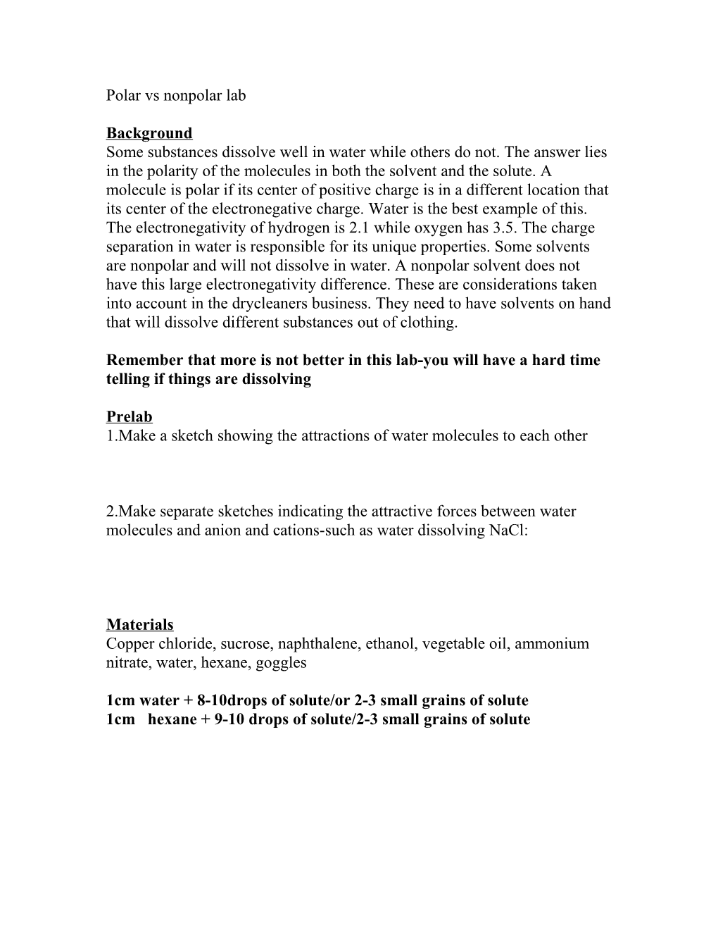 Polar Vs Nonpolar Lab Report