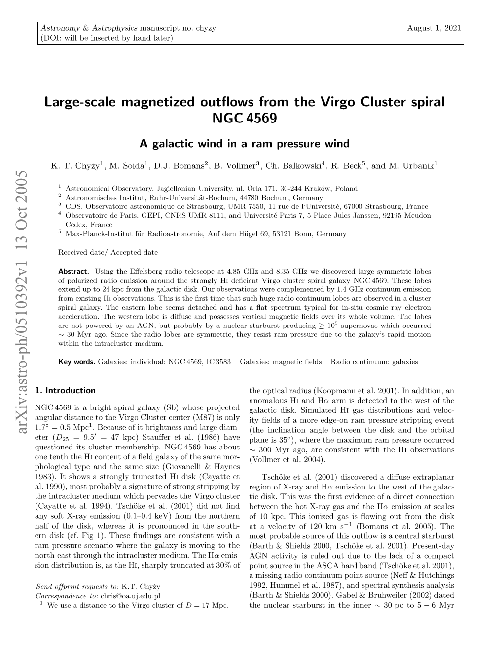 Large-Scale Magnetized Outflows from the Virgo Cluster Spiral NGC4569