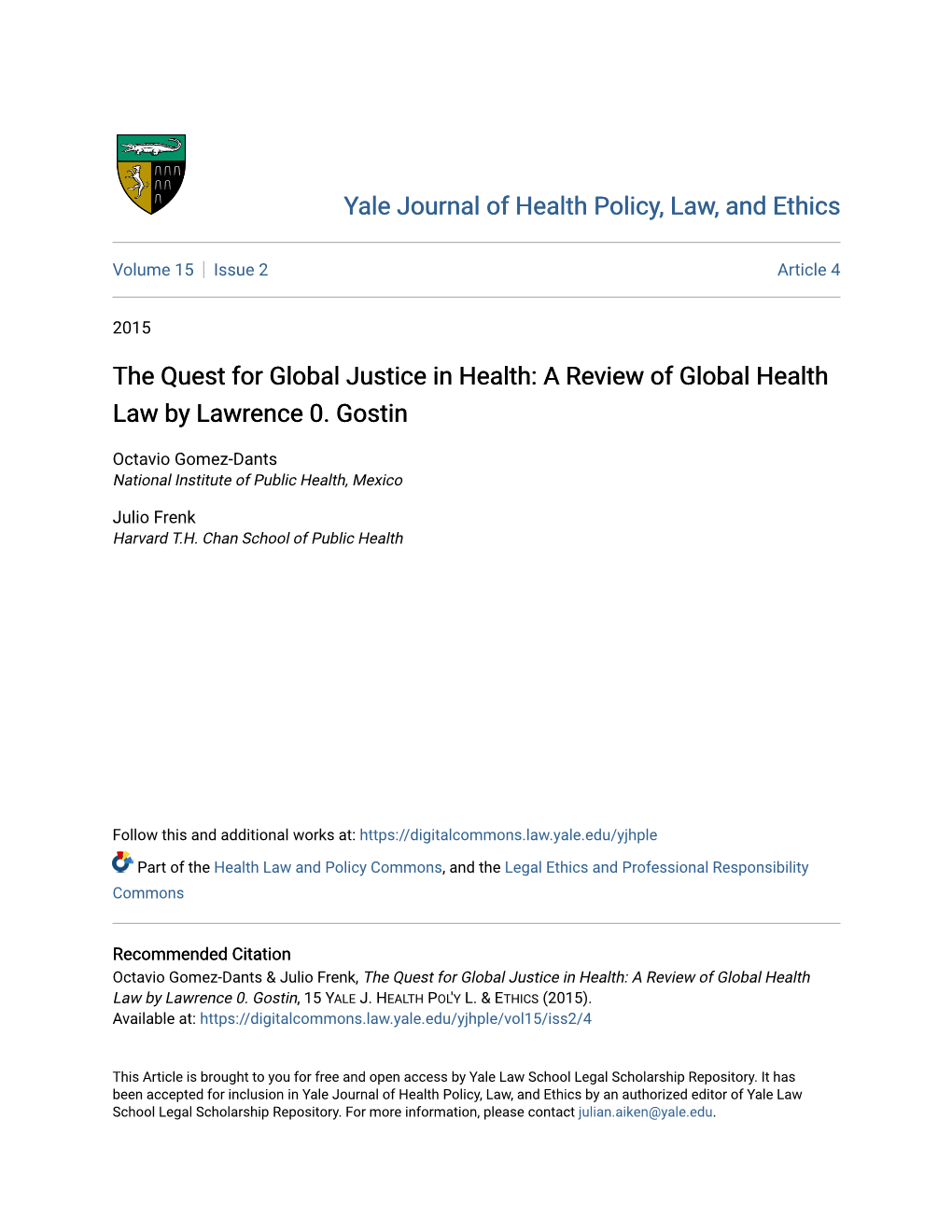 A Review of Global Health Law by Lawrence 0. Gostin