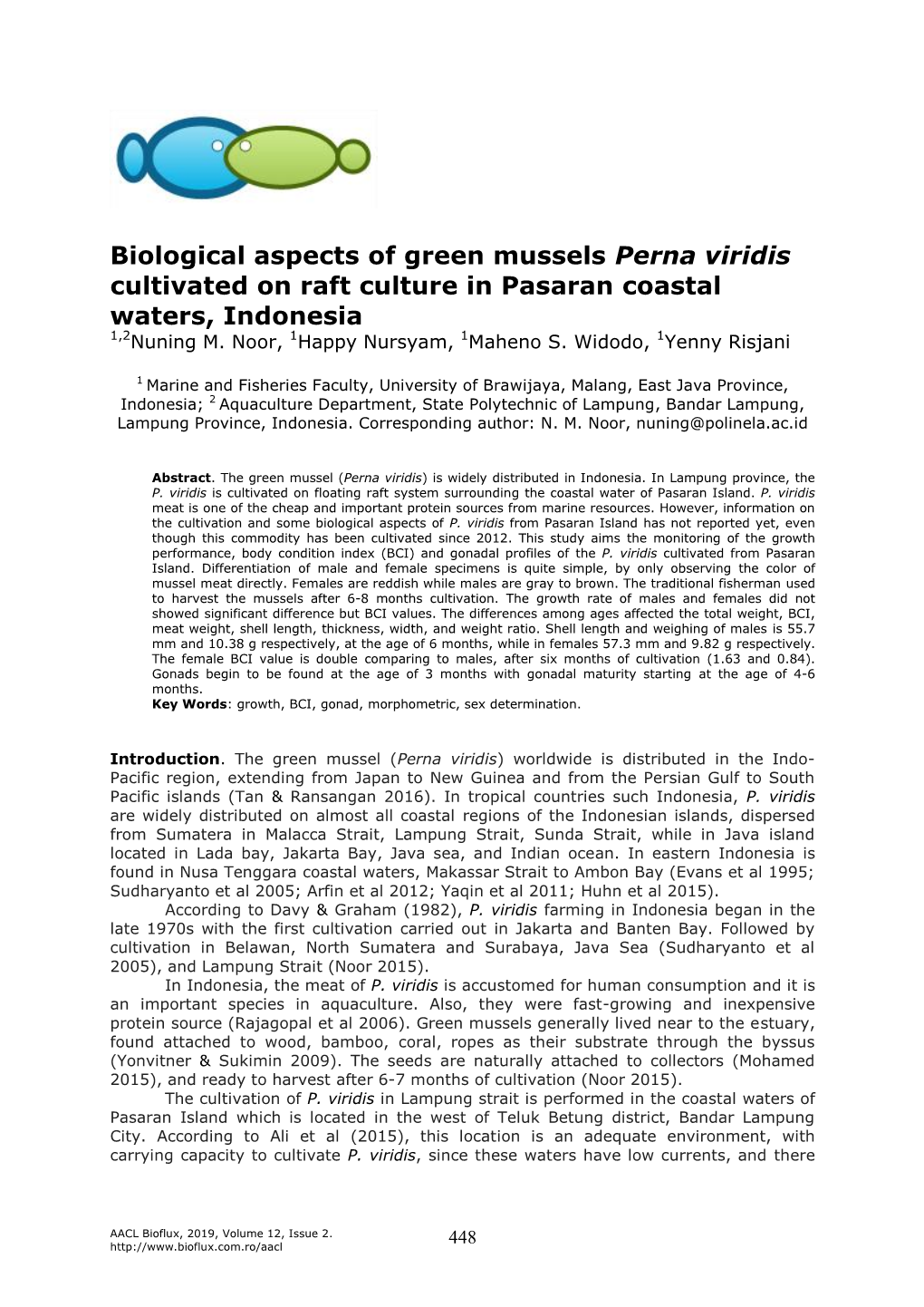 Biological Aspects of Green Mussels Perna Viridis Cultivated on Raft Culture in Pasaran Coastal Waters, Indonesia 1,2Nuning M