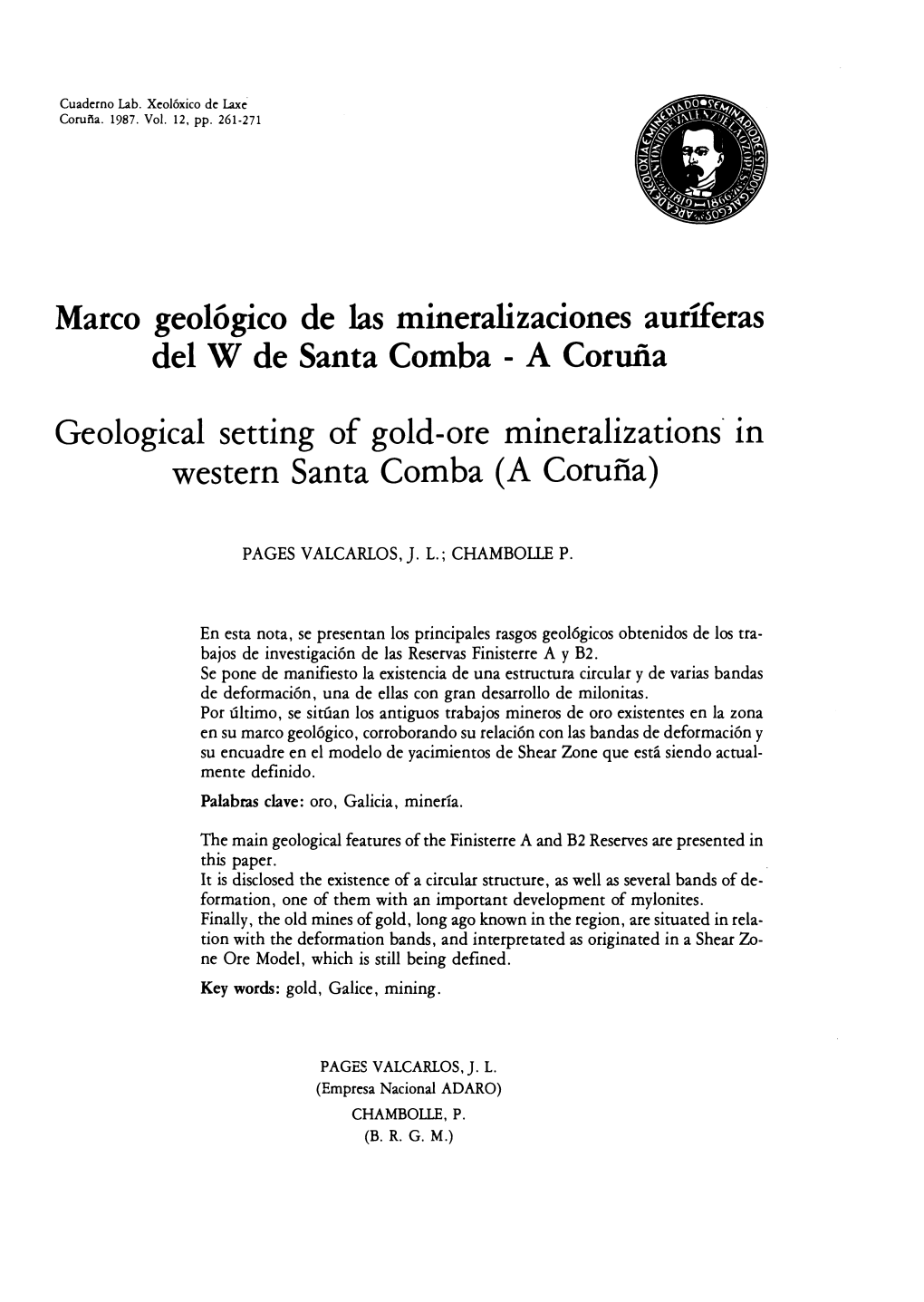 Marco Geológico De Las Mineralizaciones Auríferas Del W De Santa Comba -A Coruña