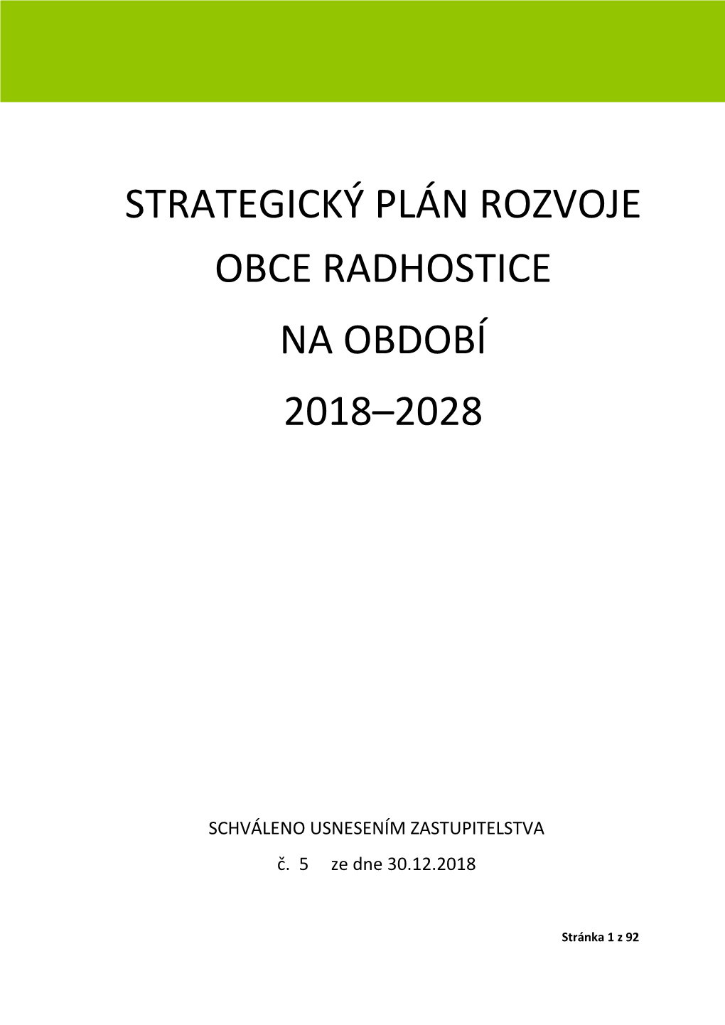 Strategický Plán Rozvoje Obce Radhostice Na Období 2018–2028