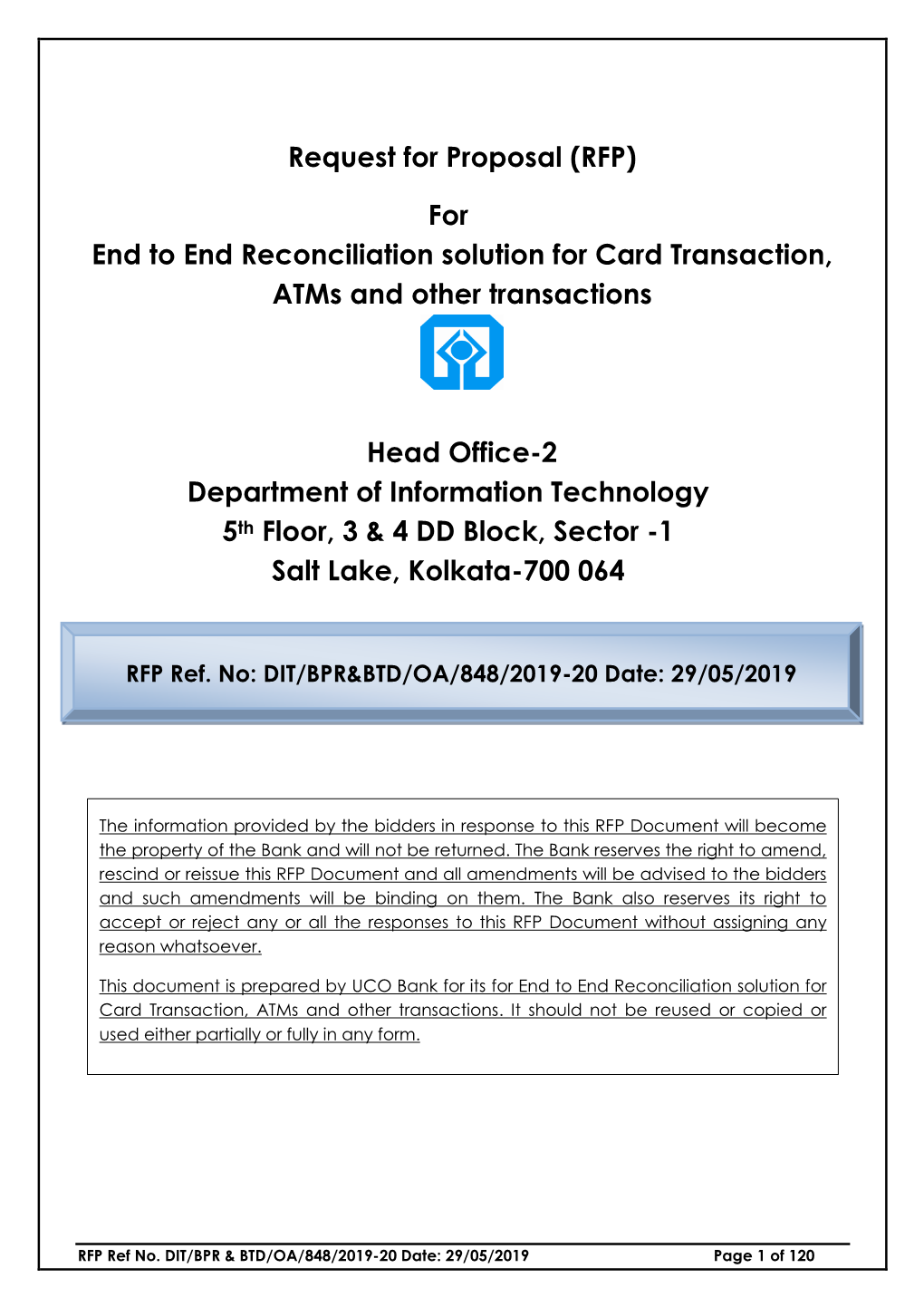 Request for Proposal (RFP) for End to End Reconciliation Solution For