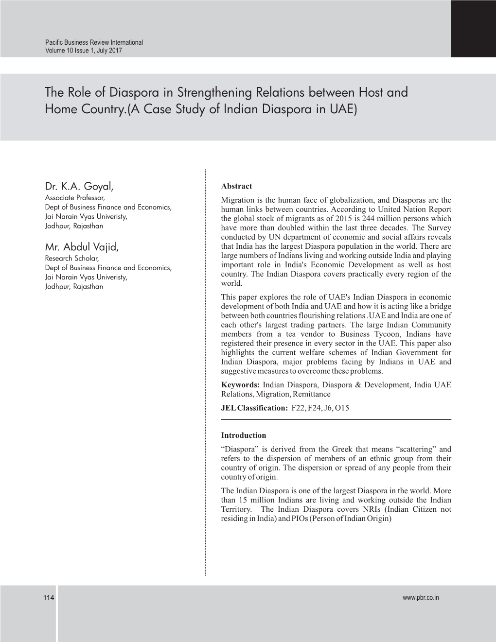 The Role of Diaspora in Strengthening Relations Between Host and Home Country.(A Case Study of Indian Diaspora in UAE)