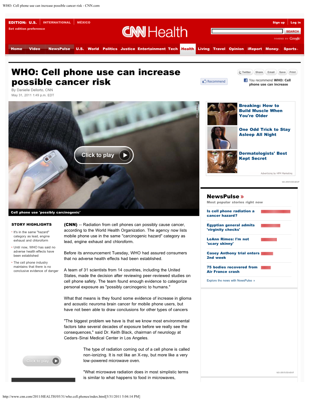 WHO: Cell Phone Use Can Increase Possible Cancer Risk - CNN.Com