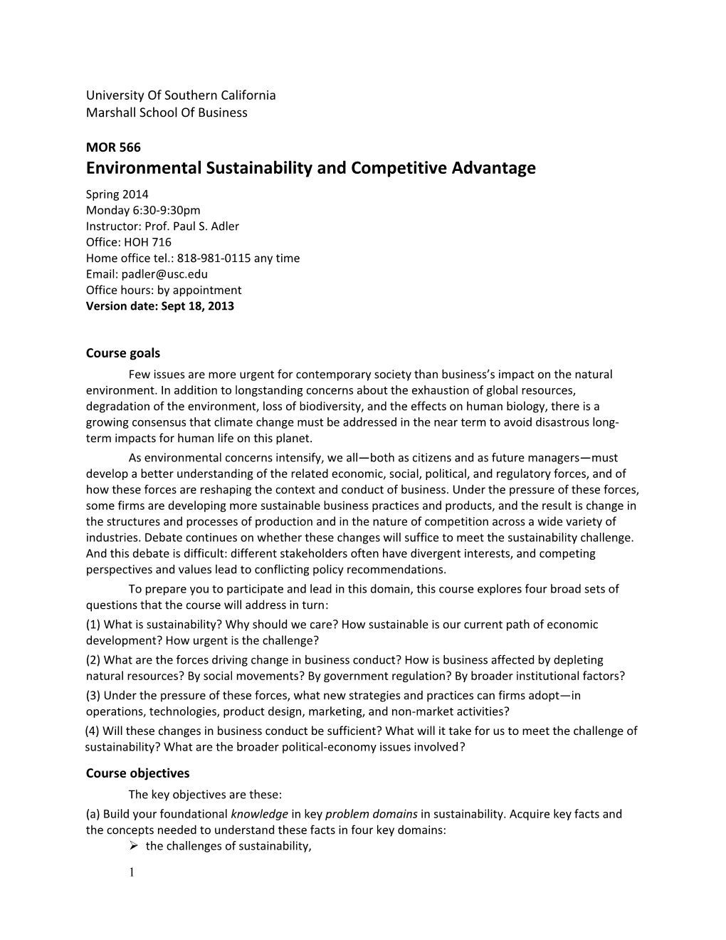 Environmental Sustainability and Competitive Advantage