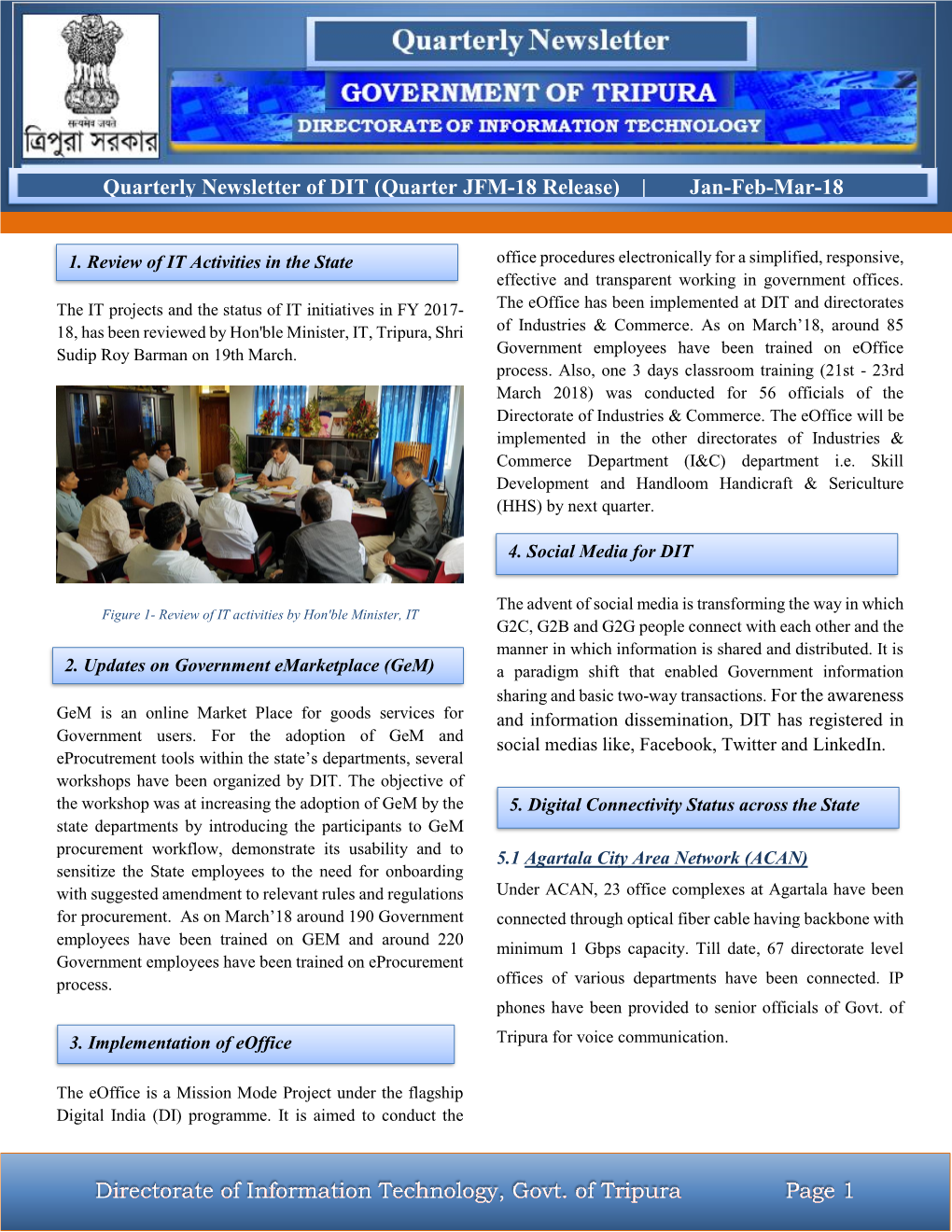 Quarterly Newsletter of DIT for Jan-Feb-Mar 2018