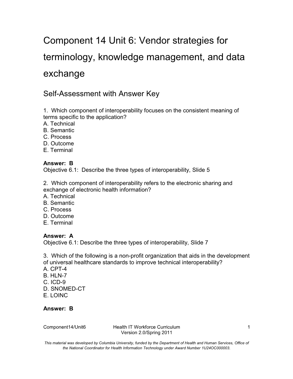 Component 14 Unit 6: Vendor Strategies for Terminology, Knowledge Management, and Data Exchange