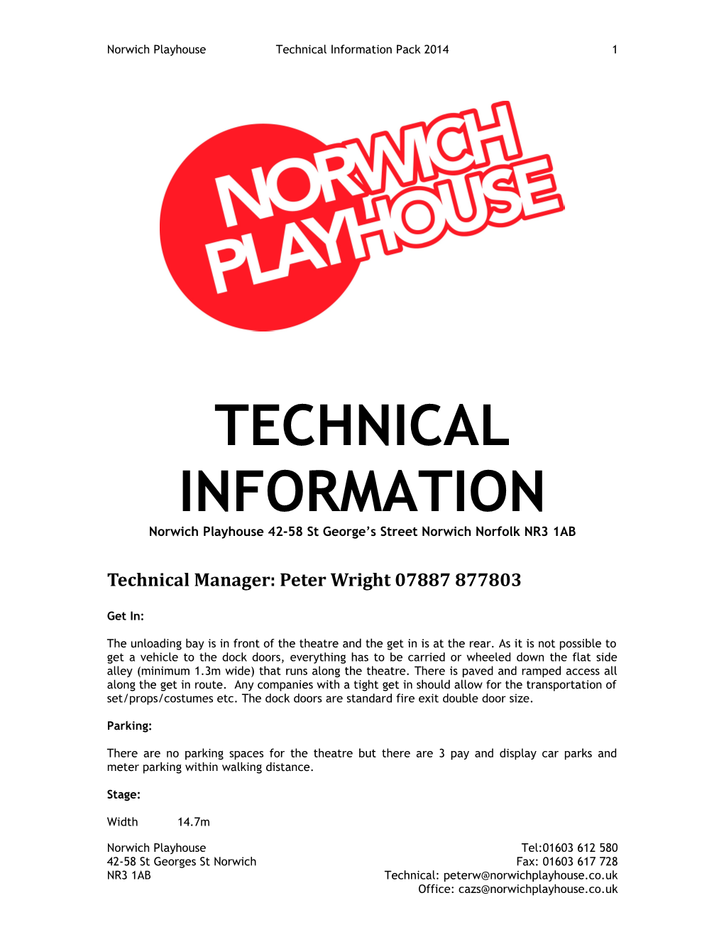 Norwich Playhouse Technical Information Pack 2014 3