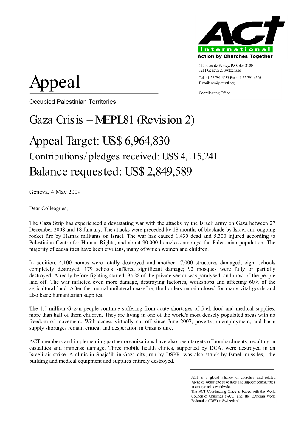 Appeal Coordinating Office Occupied Palestinian Territories