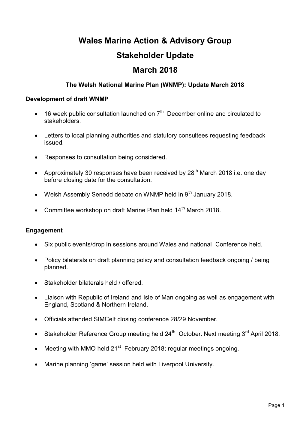 Wales Marine Action & Advisory Group Stakeholder Update March